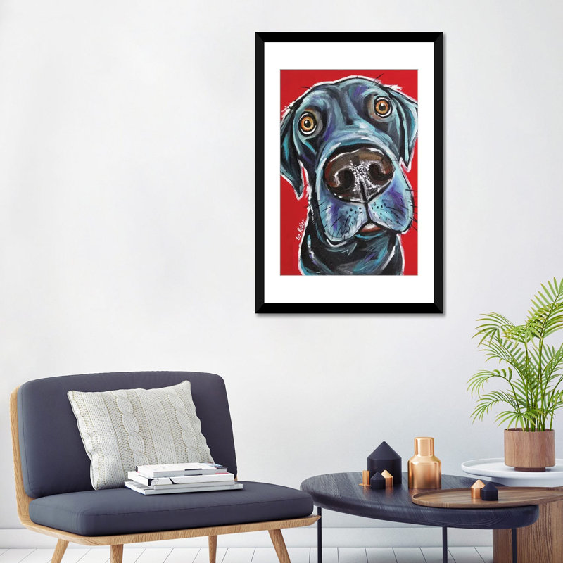 Hippie Hound Studios Labrador Arlo - impression sur toile tendue, H 32 po x l 24 po x P 1 po, Papier beaux-arts encadré noir