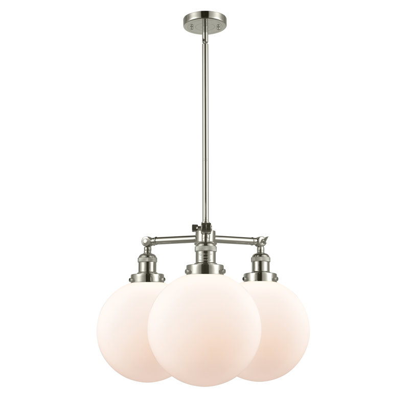 Lustre en forme de globe à 3 lumières de style bougie Antsje, Blanc mat, Nickel poli, Ampoule DEL