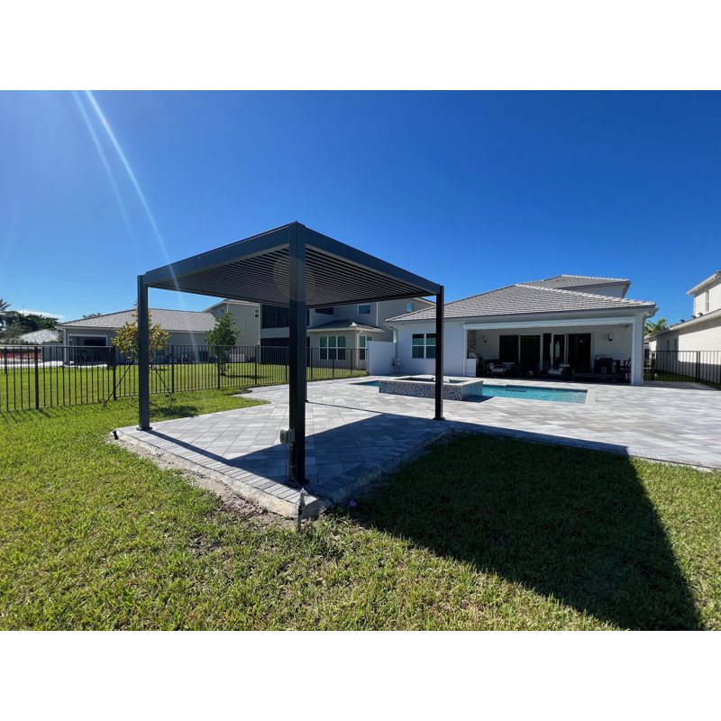 Motorized Aluminum Louver Pergola, Dark Gray, 13 ft. W x 13 ft. D