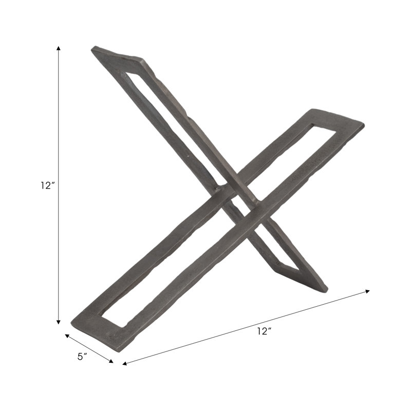 Modern Abstract Metal Sculpture - Contemporary Geometric Accent Decor Featuring Angular Intersecting Rectangles in Cast Aluminum and Stone for Bold Dimensional Display Art