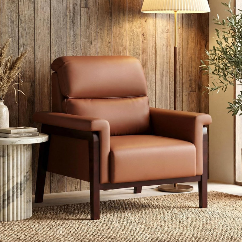 35”Wide Modern High Back Armchair, Brown