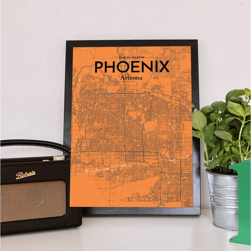 Phoenix City Map - Unframed Graphic Art, 17" H x 11" W x 0.05" D