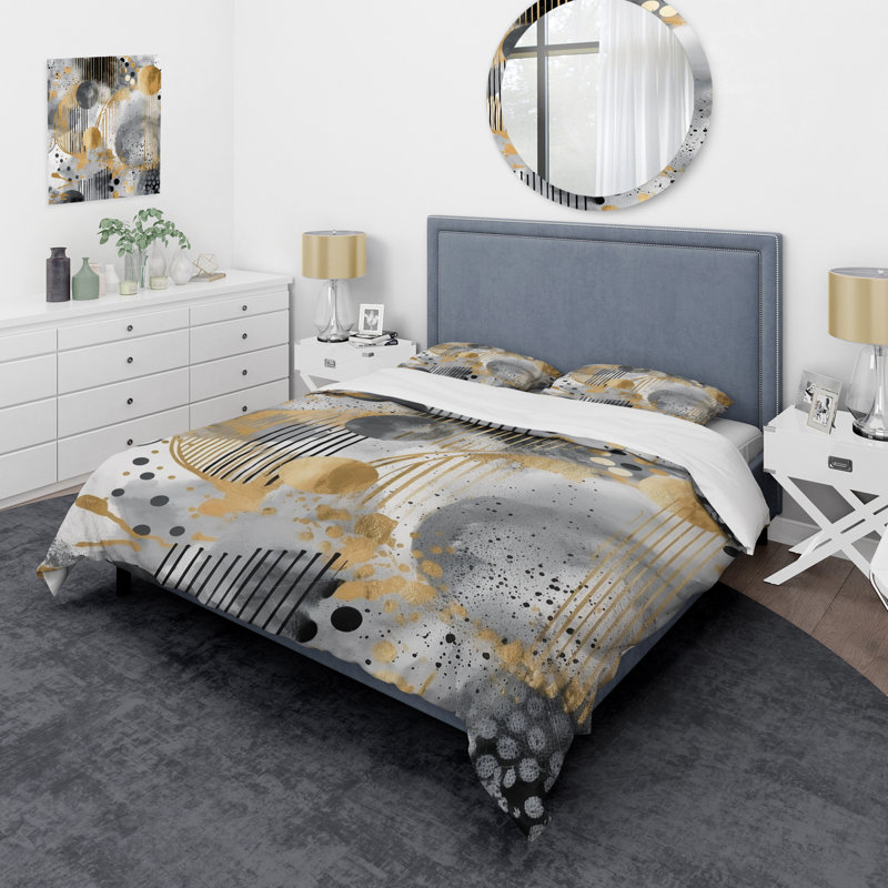 Ensemble de housse de couette moderne et doré Minimalisme III - Formes modernes abstraites, Housse de couette pour grand lit