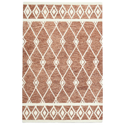 Tapis crocheté à la main argyle en laine rouille et ivoire 8 pi x 10 pi