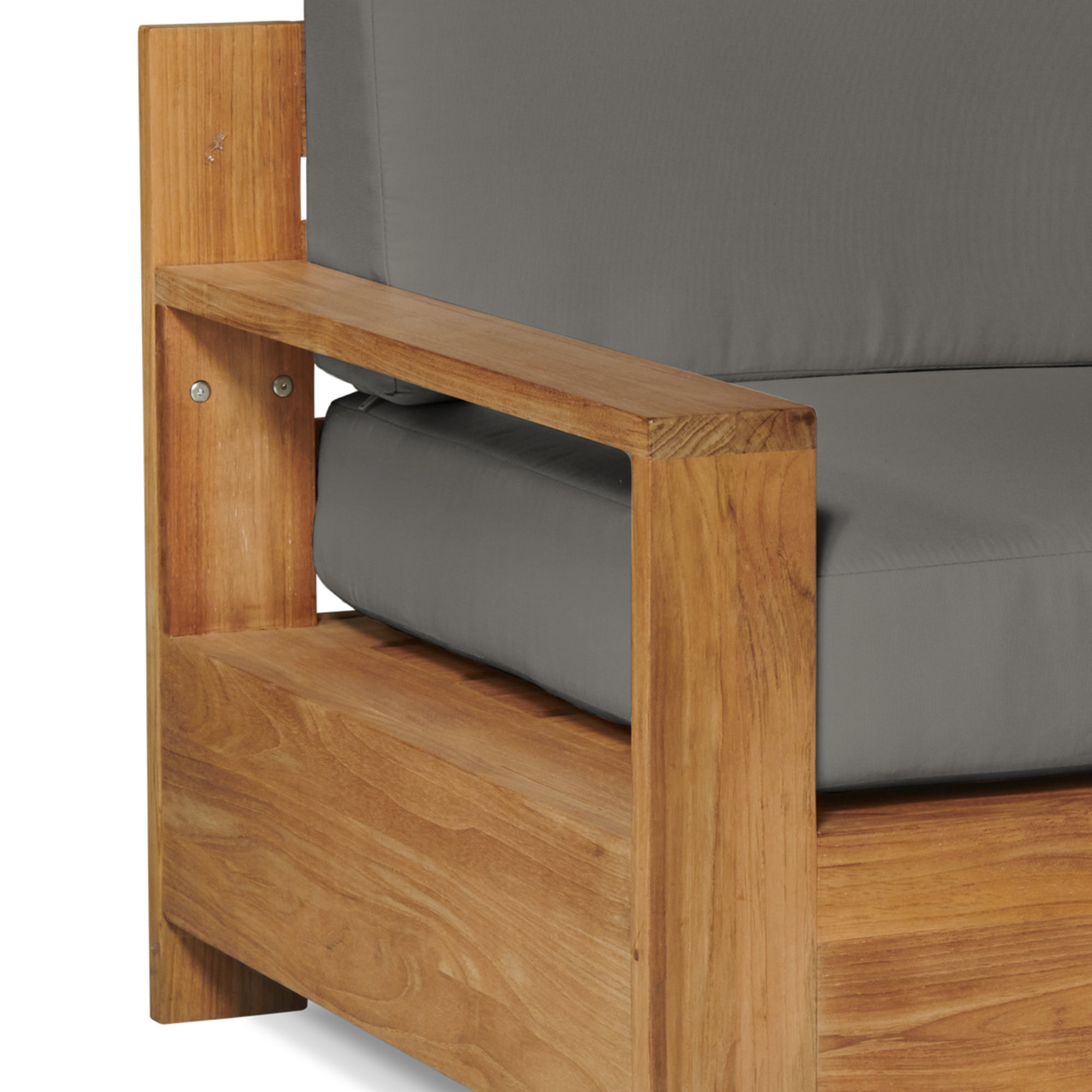Miguelina Teak Outdoor Lounge Chair , Sunbrella® Cushions Included, Charcoal Grey Sunbrella®, Natural Sanded