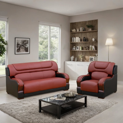 2-Piece Premium Cowhide Genuine Leather Living Room Sofa Set by Red Barrel Studio