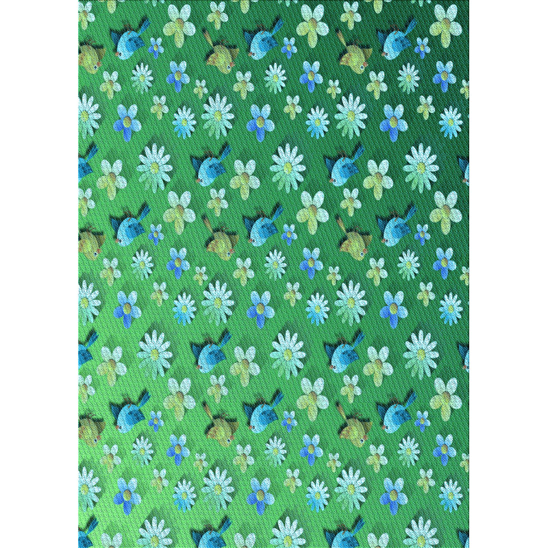 Tapis vert à motif floral, Rectangle 7 pi x 9 pi