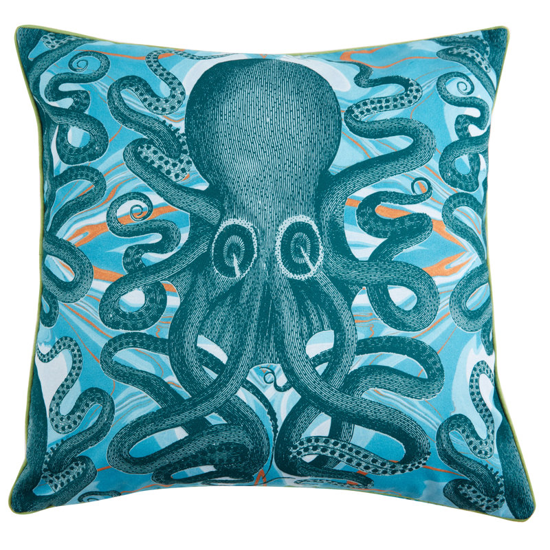 Coussin décoratif intérieur / extérieur Vizcaya Animal, H 22 po x l 22 po, Bleu, Carré
