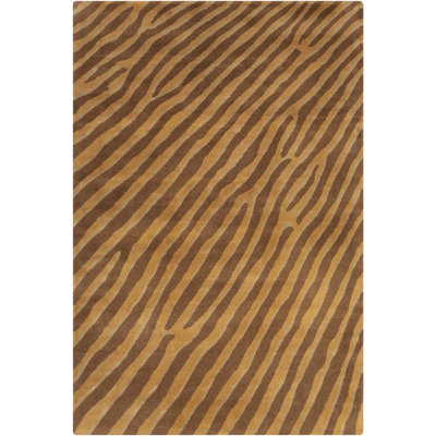 Ailey Authentic Hand-Tufted Handmade Antique Gold & Brown Modern Abstract Striped Wool Area Rug