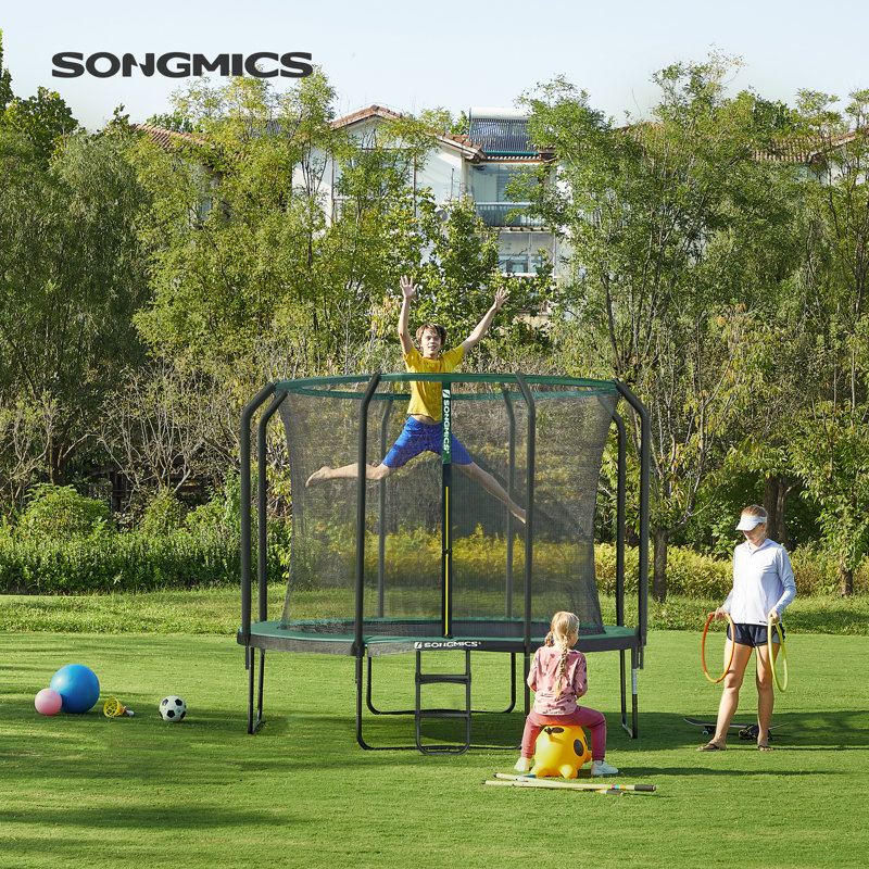 Songmics ft Round Backyard Trampoline with Safety Enclosure, Dark Green
