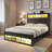 Sherell Bed Frame with Bookcase Storage Headboard and Footboard, LED Lights, Charging Station-409050995-409051021