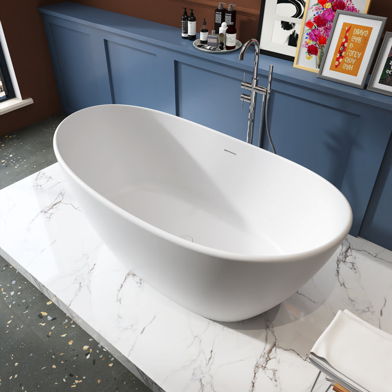 61 Inch Freestanding Solid Surface Soaking Bathtub