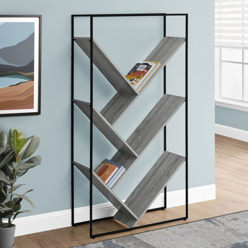 Bookshelf, Bookcase, Etagere, 3 Tier, 60"H, Office, Bedroom, Laminate, Metal, Contemporary, Modern, Gray