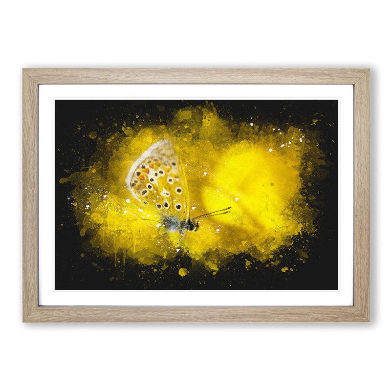 Yellow Butterfly - Picture Frame Painting Print, 45cm H x 63cm W x 2cm D, Oak Framed