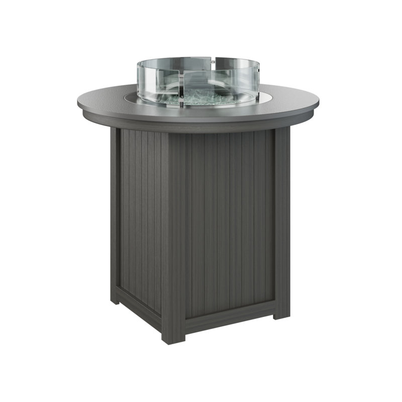 Berlin Gardens Donoma 44″ Round Bar Fire Pit Table, 39" H x 44" W x 44" D, Hammered Top Stainless with Coastal Grey Base