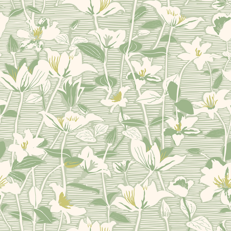 Lino Leaves - Soft Navy, Green