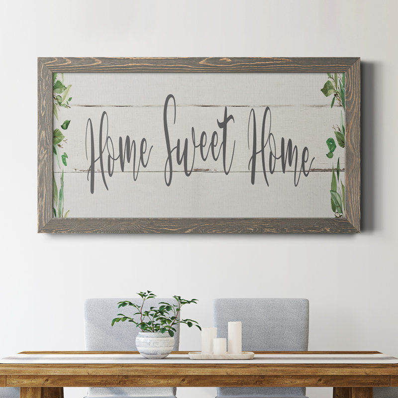 Home Sweet Home Greenery - Single Picture Frame Textual Art on Canvas, Gray