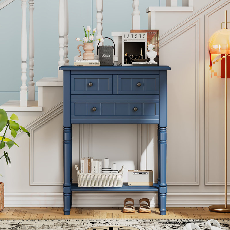 Weinman Modern Rustic Solid Wood Narrow Console Table with 3 Drawers and Bottom Shelf for Hallways, Entryways, or Behind Sofas