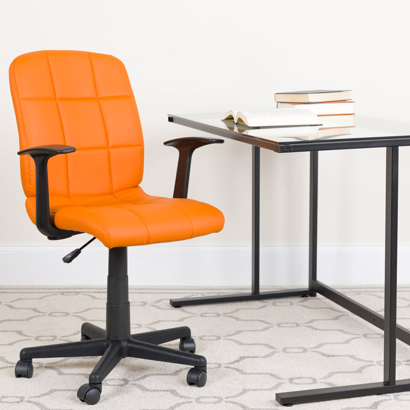 Chaise de bureau pivotante en vinyle Bonavant, Orange, Avec accoudoirs
