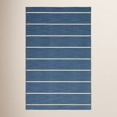 Creekmont Blue Cream Hand-Woven Striped Wool Rug
