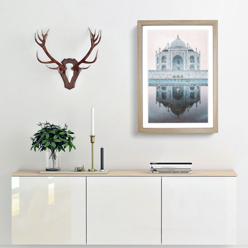 The Taj Mahal in Agra India Abstract Art - Picture Frame Graphic Art Print, Oak, 50cm H x 35cm W x 2cm D