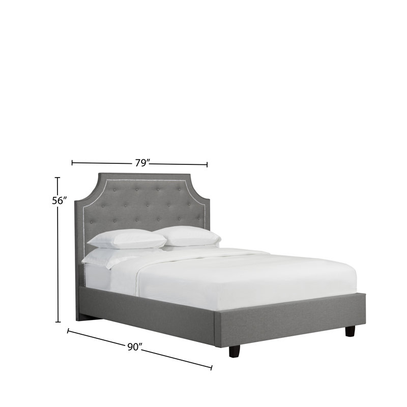 Lit plateforme tapissier avec rangement Stough, Lin - Gris anthracite, Très grand