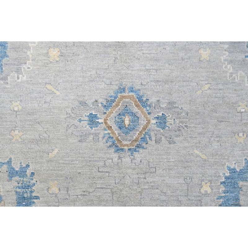 Tapis argenté et bleu noué à la main de haute qualité