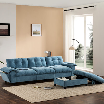 Canapé modulaire 104 po x 60 po avec accoudoirs coulissants multifonctionnels, porte-gobelet, ports de charge, poches latérales, rangement, chenille pour le confort du salon, double charge, rangement, chenille mobile, 4