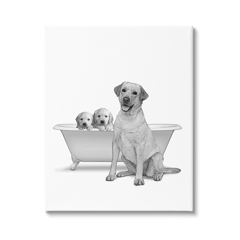 «Dog Family Bathroom Animals», impression sur toile, H 20 po x l 16 po x P 1,5 po