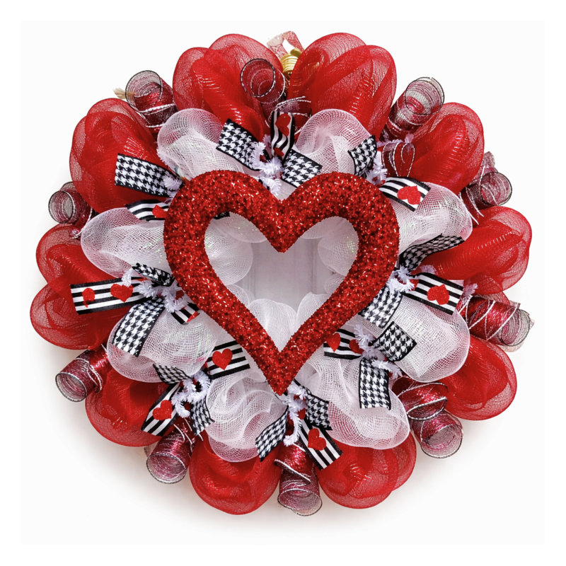 Valentines Day Wreath with Glittering Red Heart