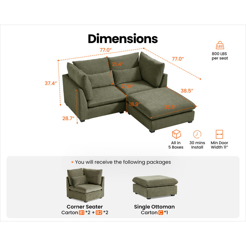 Oversized Chenille Modular Sofa Extra Deep Cloud Corduroy Sectional Couch With Ottoman Chaise Fsc Certified Fluffy Loveseat L Sofa