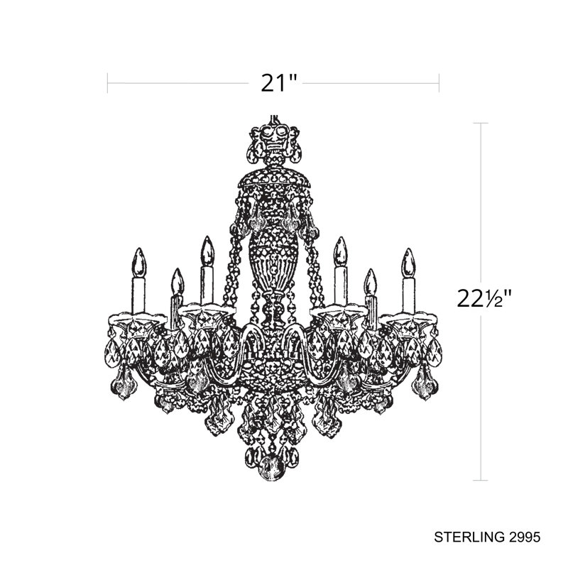 Sterling 7 Light 25in x 26in Chandelier in Silver with Clear Heritage Handcut Crystals, Gold, Chinese (K9)