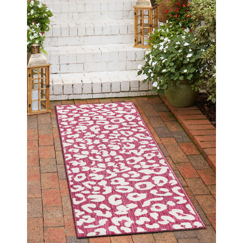 Tapis intérieur / extérieur magenta / ivoire, Tapis de couloir 2 pi x 6 pi