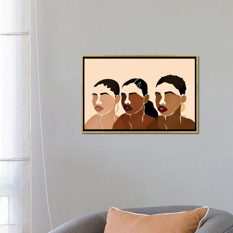 Impression d’art graphique, "sœurs I" par Brie Nicole, Pas de tapis, H 18 po x l 26 po x P 1,5 po, Toile encadrée d'or