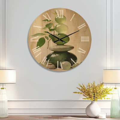  Horloge murale Boho - Pierre spirituelle zen IV, imprimée sur bois