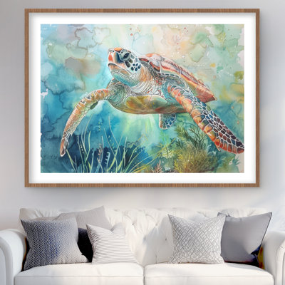 Turtle Turquoise Framed Matted Print for Home Decor | Art