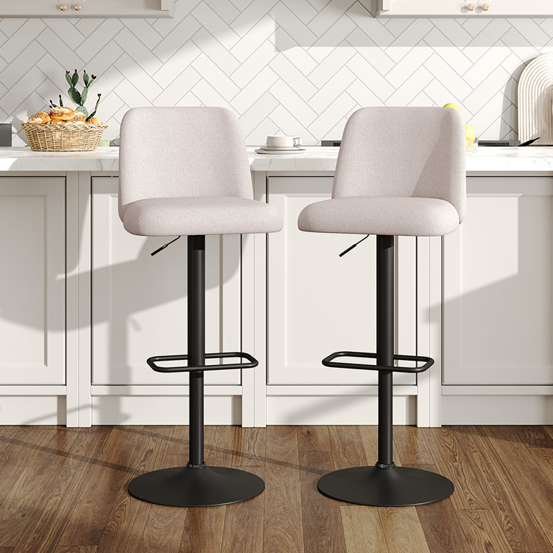 Neshay Swivel Adjustable Height Upholstered Bar Stool, Beige