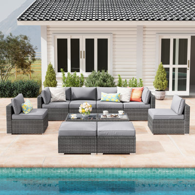 Bateman Wicker 6 - Person Modular Patio Conversation Sets with Cushions