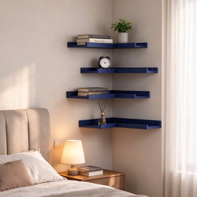 Tablette murale d'angle en bois de pin massif avec rebord, tablettes flottantes en forme de L pour le salon, la chambre, la salle de bain, le rangement et la décoration