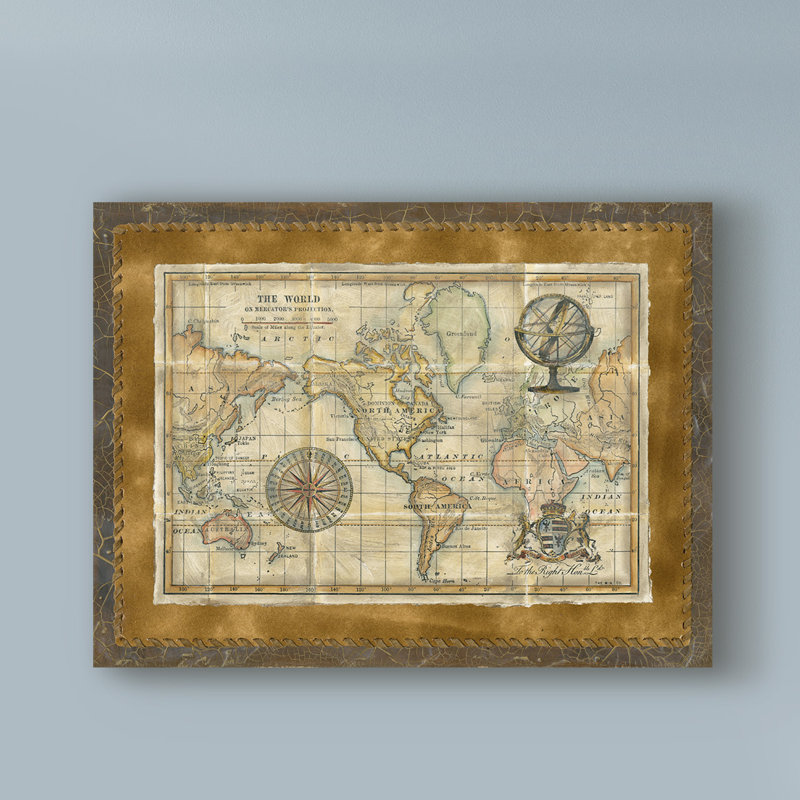 Carte du monde antique encadrée par Vision Studio - impression sur toile tendue, H 35 po x l 47 po x P 2 po