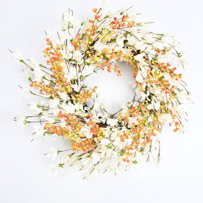 Handcrafted Faux 24'' Spring Summer Front Door Faux Forsythia Blossoms Wreath