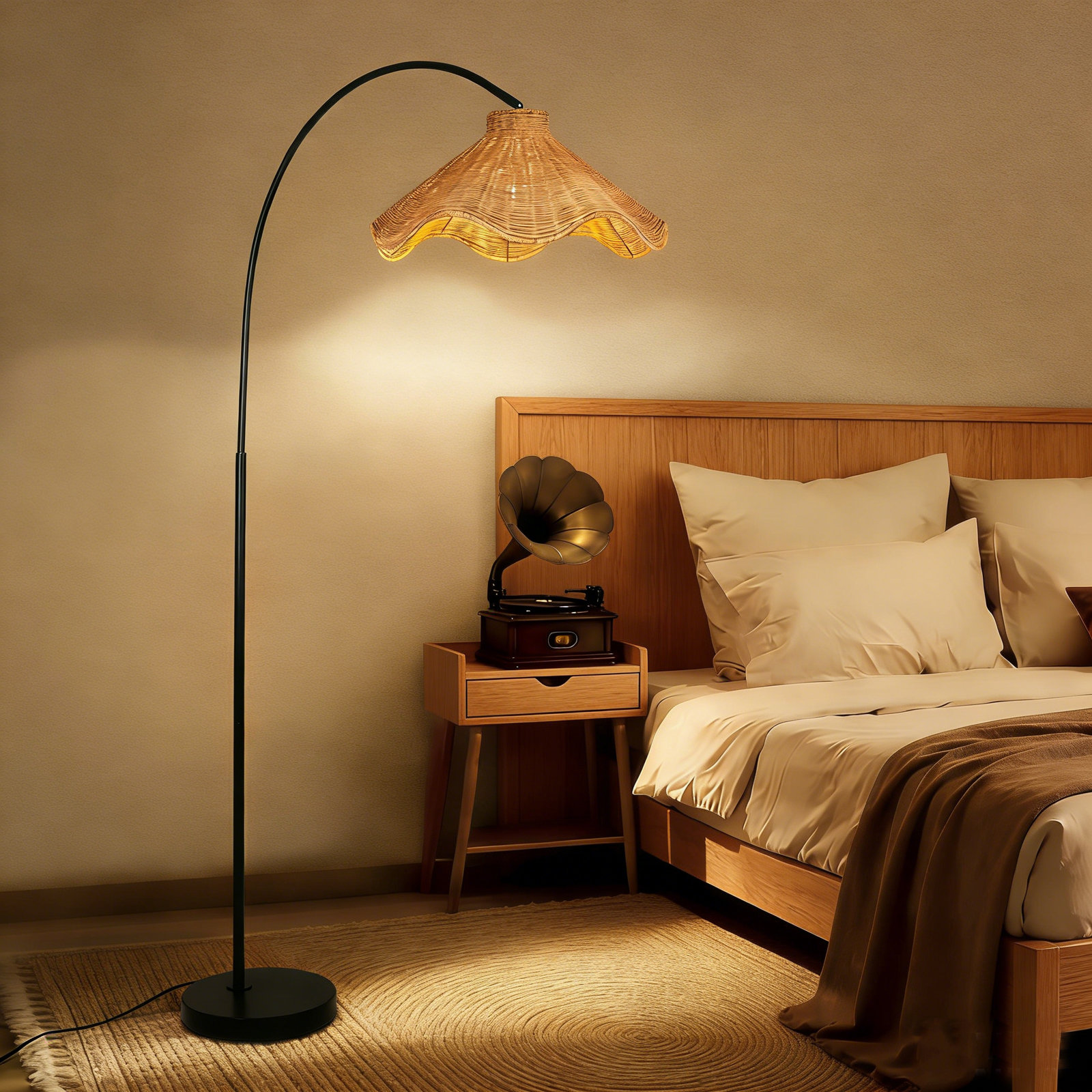 Jax 70.5" Rattan Arched Dimmable Floor Lamp, Matte