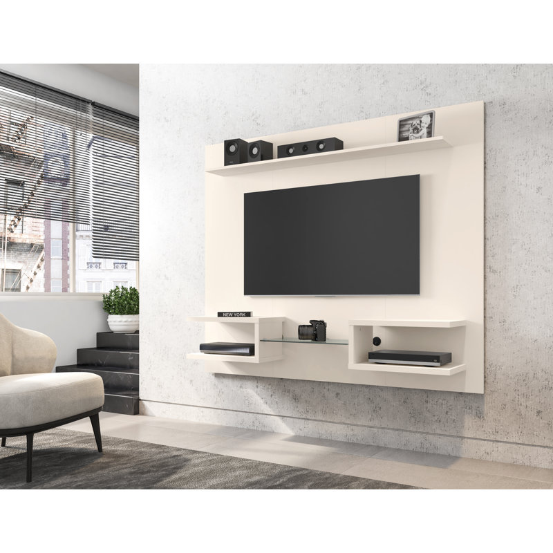 Plaza 64" Modern 6-Shelf Floating Entertainment Center for TVs up to 50" in Off White, Off White