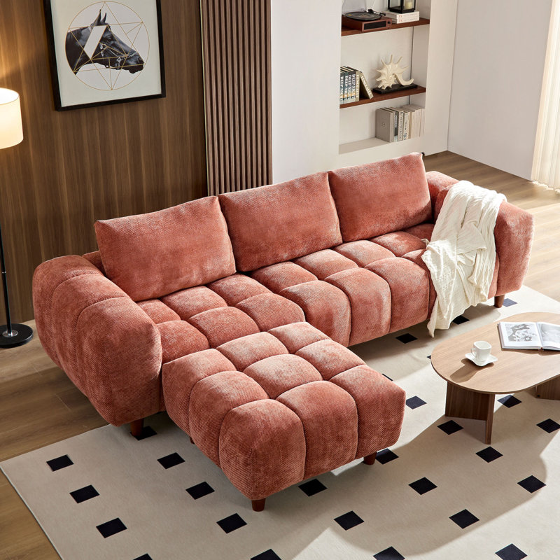 Canapé-lit modulaire convertible Marshmallow de style crème avec repose-pieds, Tissu caramel