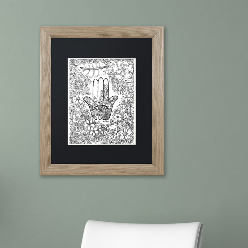 « hamsa hand », impression sur toile encadrée, H 14 po x l 11 po x P 0,5 po, Cadre argenté, Noir