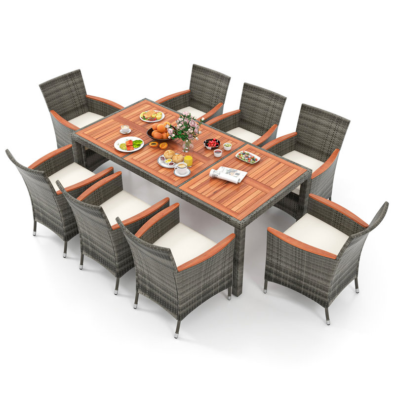 9 pièces Ensemble de salle à manger en rotin et patio