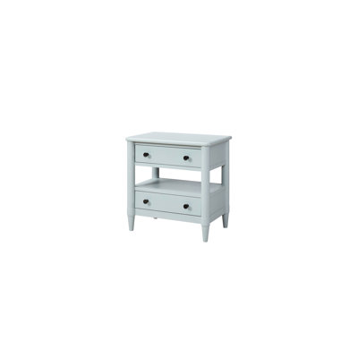 Blue Open Nightstand With 2 Arrangement - Solid Wood & Construction In Ocean Colour 2 Storage Drawers Felt Lined