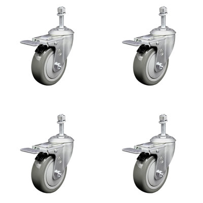 4 Inch Polyurethane Swivel 3/8 Inch Stem Caster Set with Total Lock Brake