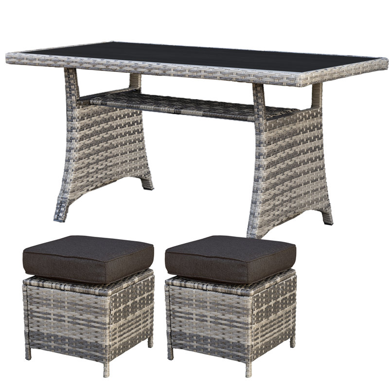 Patio Dining Table with Ottomans