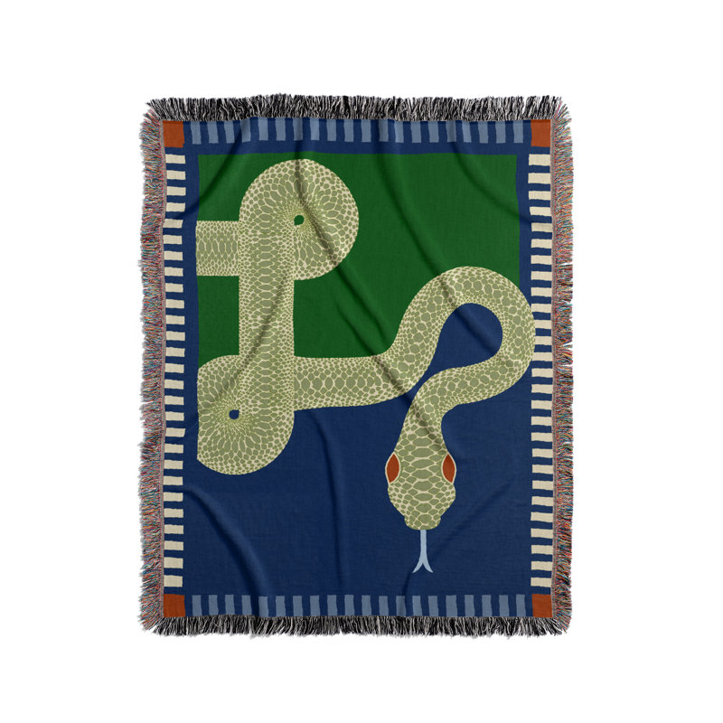 Jeté en mélange de coton Sami Snake, L 80 po x l 60 po, Bleu / Vert